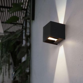 Globo Lighting Luce da esterno Lampada da facciata Lampada da parete nera Luce da balcone Up Down Lampada da parete, led 2x 3 Watt 290Lm bianco caldo, LxLxH