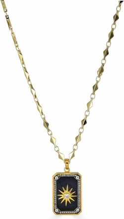 Rachel Reinhardt Jewelry Womens Celestial Star Dog Tag Necklace In Black
