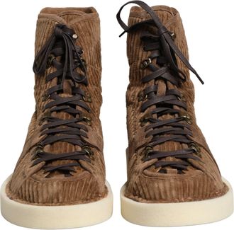 Dolce & Gabbana Mens Brown Corduroy High Top Oxford Boots Cotton Calf Leather