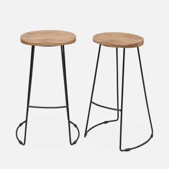 Sweeek Sweeek - Taburete De Bar De Madera Y Acero, Set De 2, Jaya, Natural, 44x36x75 Cm