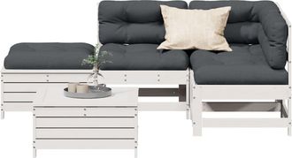 vidaXL Set Muebles Jard&iacute;n 5 Pzas Con Cojines Madera Maciza Pino Blanco Vidaxl