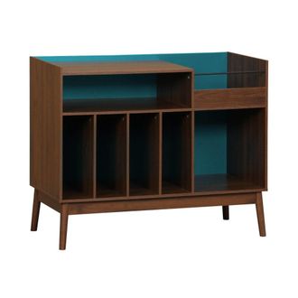 Sweeek Mueble de vinilo vintage bicolor con decoraci&oacute;n de madera y fondo