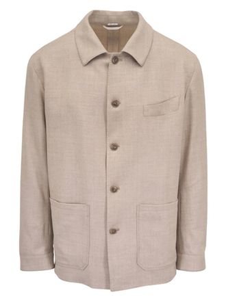 Atelier Munro button-front patch-pocket shirt jacket - men - Wool/Elastane - 46 - Neutrals