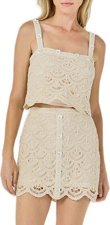 endless rose Embellished Crop Cotton Blend Lace Camisole Top in Natural at Nordstrom, Size X-Small