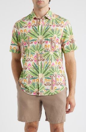 Tommy Bahama Bahama Coast Palm Pointed IslandZone Short Sleeve Button-Up Shirt in Vanilla Cream at Nordstrom, Size Xx-Large
