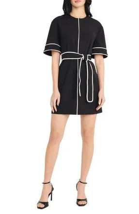 Donna Morgan Contrast Piping Short Sleeve Minidress in Black at Nordstrom Rack, Size X-Small