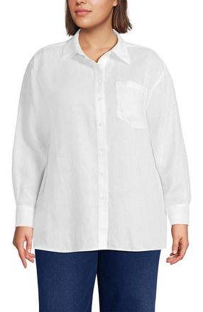 Lands End Linen Oversized Button Front Shirt in White at Nordstrom, Size 3X