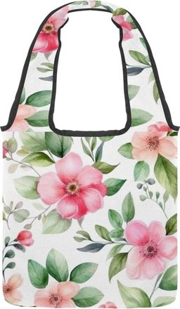Generic Floral with Leaves Reversible Canvas Shoulder Tote - Double-Sided Print, 12oz Cotton, 27cm Drop, Fold-Flat Bag for Travel, Shopping, Street Outings