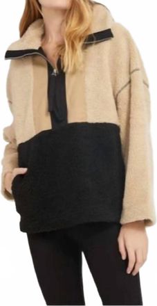 Something Navy Teddy Quarter Zip Jacket In Black Combo