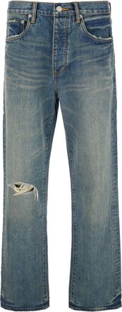 Purple hadley Vintage Blue Jeans With Ripped Detail On The Front And Logo Patch On The Rear In Denim Man