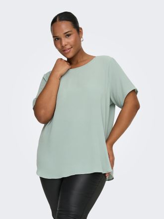 Only Carmakoma Shirtbluse ONLY CARMAKOMA CARVICA SS TOP WVN NOOS, Damen, Gr. 42, jadeite, Web, Obermaterial: 97% Polyester, 3% Elasthan, unifarben, regular fit norma