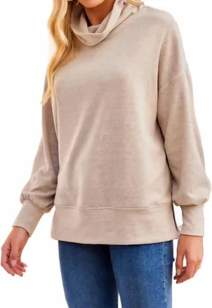 Fifteen Twenty Funnel Neck Zipper Top In Oat