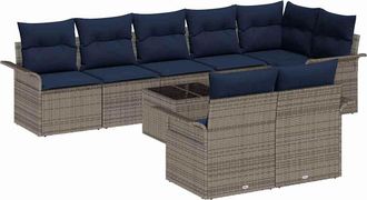 vidaXL Conjunto De Sof&aacute; De Jard&iacute;n 9 Uds. Gris Rat&aacute;n Sint&eacute;tico Vidaxl