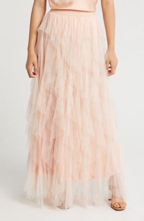 Area Stars Tulle & Organza Ruffle Maxi Skirt in Cream Pink at Nordstrom Rack, Size X-Large