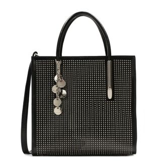 Kazar Zwarte handtas met sleutelhanger versierd met zilveren strass steentjes - Dames - Handtassen - Zwart - ONE Size - Leer - Tassen