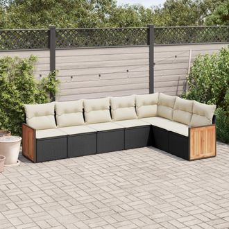 vidaXL Set De Comedor De Jard&iacute;n 7 Pzas Y Cojines Rat&aacute;n Sint&eacute;tico Negro Vidaxl