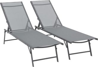 Sweeek Tumbona de acero textileno de multiposici&oacute;n, set de 2, antracita