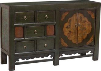 Wanderlust Deco Aparador De Madera Negro Pintado Artesanal 143x39x87h Cm