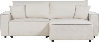 Beliani Sof&aacute; Cama Esquinero Seccional Moderno De Tela Izquierdo De Poli&eacute;ster Respaldo Tapizado Con Cojines Sala De Estar Beige Karila
