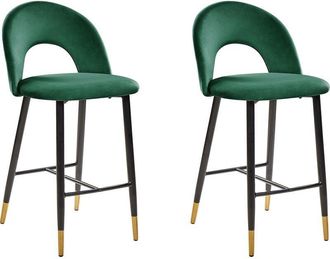 Beliani Set of 2 Bar Chairs FALTON Velvet Emerald Green