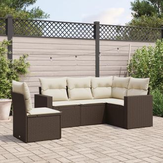 vidaXL Set Comedor De Jard&iacute;n 5 Piezas Y Cojines Rat&aacute;n Sint&eacute;tico Marr&oacute;n Vidaxl