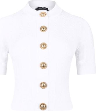 Balmain White Ribbed Buttoned Top