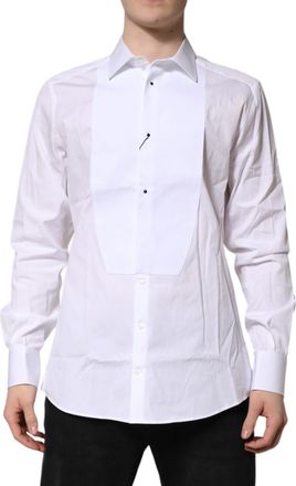 Dolce & Gabbana White Silk Bib Poplin GOLD Men Formal Mens Shirt