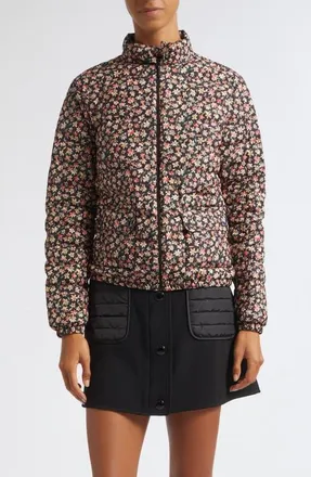 Moncler Florlans Floral Zip Jacket in Check Black at Nordstrom, Size 00