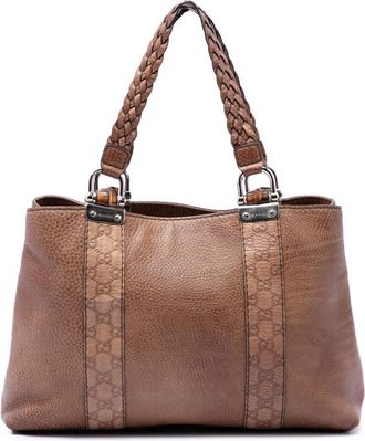 Gucci Pre-owned Gucci Medium Guccissima Trimmed Calfskin Bamboo Libeccio Tote Ladies ATYCTGUOGIGNX44N