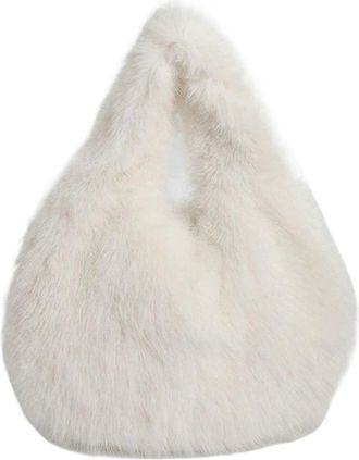 Generic Small Hobo Handle Bags,Compatible for Women Shoulder Designer Furry Purse and Handbags(Snowwhite)