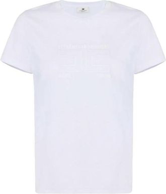 Elisabetta Franchi Jersey T-shirt met geborduurd logo - Dames - T-shirts - Wit - S - Katoen - Tops