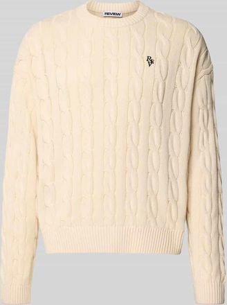 Review Strickpullover mit Zopfmuster und Label-Stitching in Ecru, Größe XXL