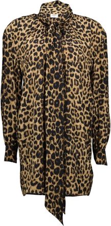 Saint Laurent Zijden midi-jurk met luipaardprint - Dames - Korte kleedjes - Bruin - S - Kleedjes