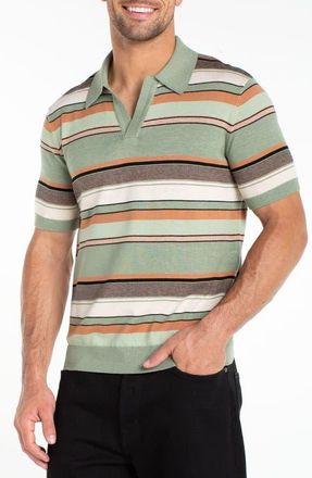 Liverpool L.A. Stripe Johnny Collar Polo Sweater in Sage Multi at Nordstrom, Size X-Large