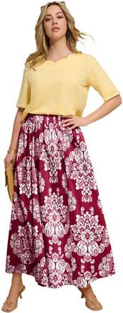 Roaman's Plus Size Cotton Pull On Maxi Skirt in Rich Burgundy Peonies at Nordstrom, Size 12