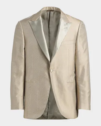 Canali Men & apos;s Silk Chevron Satin Peak Lapel Tuxedo Jacket