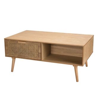 Macabane Mesa de centro de 2 tableros de teca reciclada y metal blanco de 80 cm