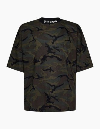 Palm Angels Womens Palm Angels Camo Classic Logo Oversize Tee Military - Size: 10/8