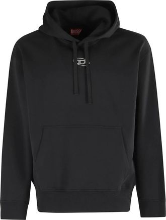 Diesel Hoodies, male, Black, L, Black Hooded Sweatshirt with Front Logo