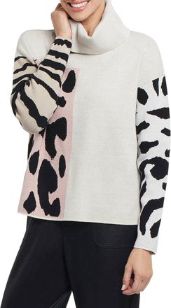 Tribal Claire Color Block Cowl Neck Sweater In Dusty Lilac, Black And White