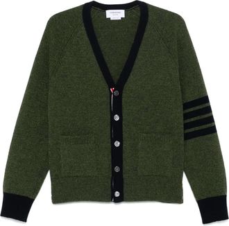 Thom Browne Cardigan in lana con collo a V e 4 righe - Verde