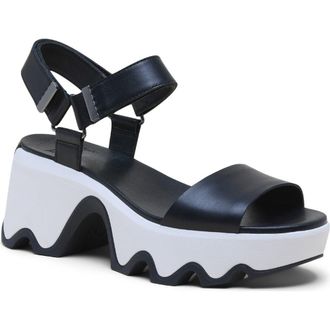 Sorel Kinetic Aura Ankle Strap Platform Sandal in Black/Sea Salt at Nordstrom, Size 10.5