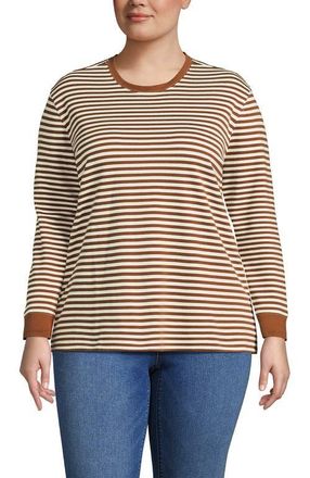 Lands End Long Sleeve Cotton Interlock Crew T-Shirt in Rich Ginger/ivory Stripe at Nordstrom, Size 1 X