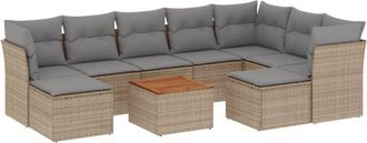 vidaXL Juego De Sof&aacute;s Jard&iacute;n Con Cojines Beige 10 Pzas Rat&aacute;n Sint&eacute;tico Vidaxl