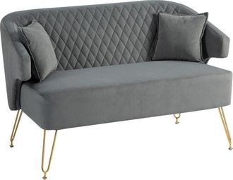 HOMCOM Homcom - Sof&aacute; De 2 Plazas Tapizado En Terciopelo Sof&aacute; De Sal&oacute;n Con 2 Almohadas Reposabrazos Y Patas De Acero Sof&aacute; Peque&ntilde;o Carga 240 Kg 124x69x76 Cm Gr