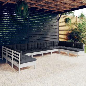 vidaXL Muebles De Jard&iacute;n 10 Pzas Con Cojines Blanco Madera Maciza Pino Vidaxl