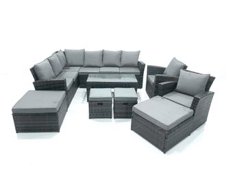 Fimous 12 Seat Rattan Garden Furniture Corner Sofa Set Outdoor Patio Sofa Chair Table Set in Dark Grey
