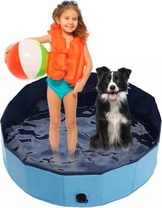 OEM Ba&ntilde;era Para Perros - Piscina Plegable - Refrescante Para Mascotas - F&aacute;cil Desag&uuml;e Lateral - 80 X 20 Cm - Azul
