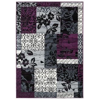 Kukoon Purple Black Grey Traditional Patchwork Living Area Rug | Size: 280 cm x 365 cm