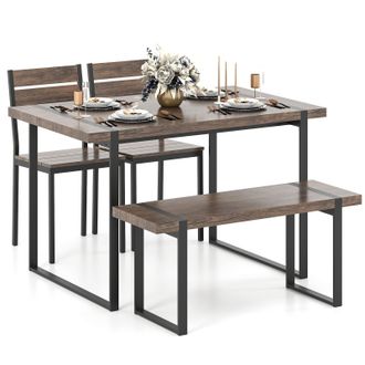Costway Costway 4PCS Dining Table Set for 4 Wooden Rectangular Kitchen Table in Grey